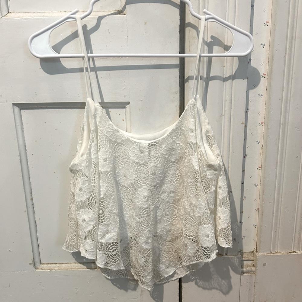 White Crop Top with Flower Accents